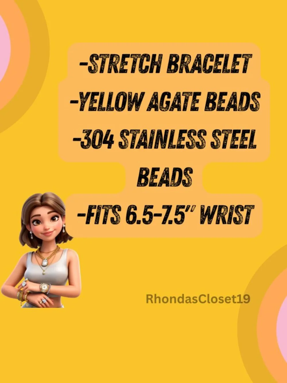 Yellow Agate Stretch Bracelet 304 Stainless Steel | Confidence Success Energy